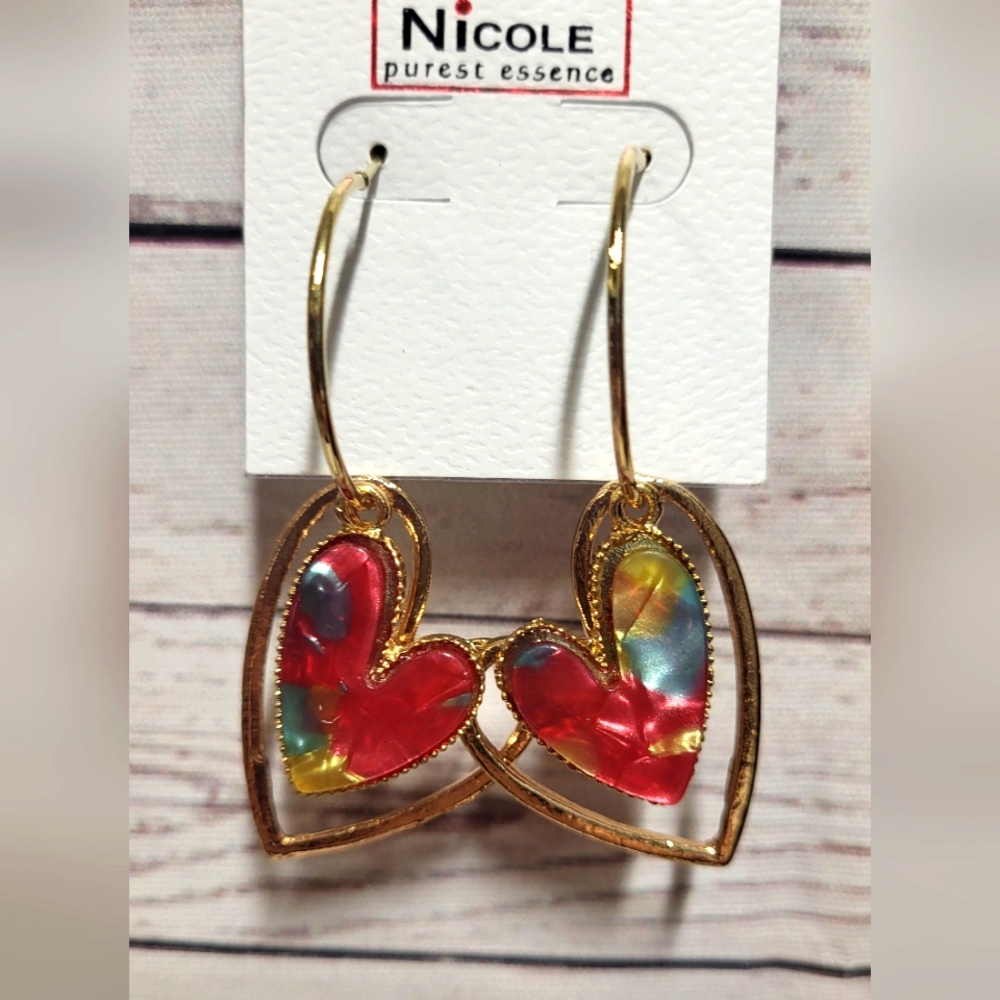 Nicole purest essence gold heart multicolor dangle earrings
